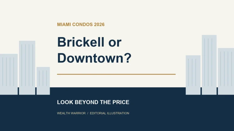 Original illustration of Miami-inspired towers: Brickell or Downtown? Look beyond the price.